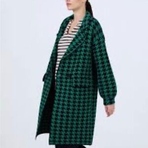 Avec les files women’s oversized Coat in Green Houndstooth NWT